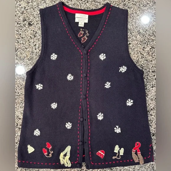 🎄VTG Christopher & Banks Hand Embroidered Christmas Knit Sweater Vest Size Med - Picture 3 of 16